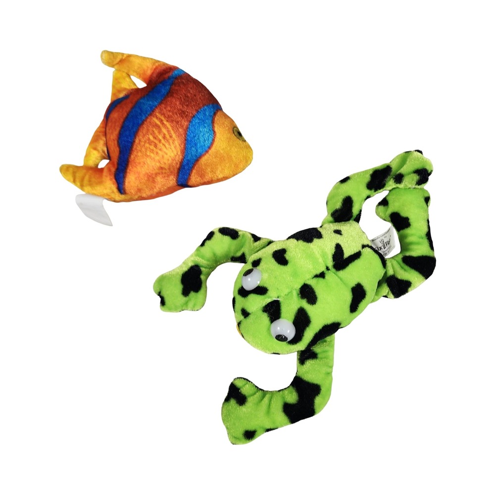 Six Flags Plush Orange Fish Blue‎ Stripes & Green Frog Black Spots
